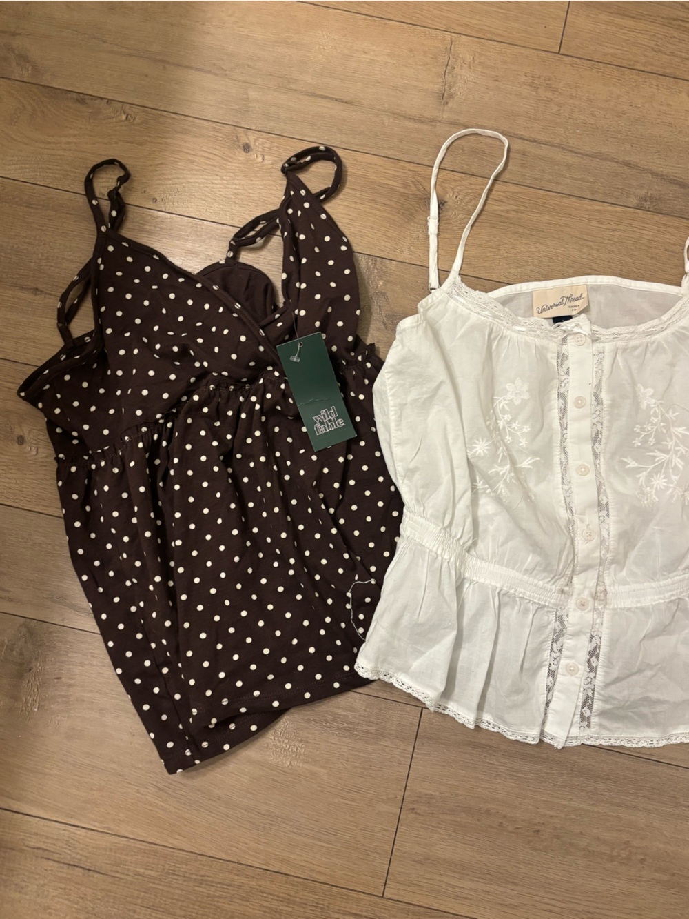 Universal Thread White Embroidered Peplum Cami Top and Wild Fable Polka Dot top